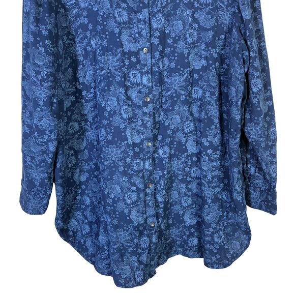 Pure Jill 100% Cotton Floral Button Down Tunic Top Womens XL Blue Coastal - Picture 4 of 7